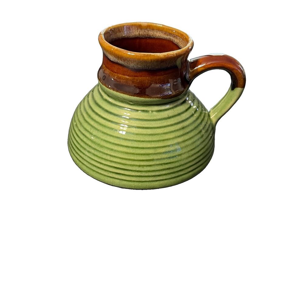 Ceramic No Spill Coffee Mug Wide Base Non Slip Green & Brown New Old Stock